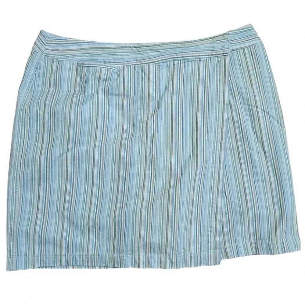 Liz Claiborne Womens Size 14 Skort Blue Green Stripe Cotton Y2K Preppy - Picture 2 of 7